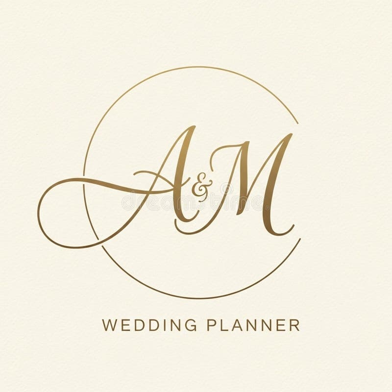 Elegant logo design featuring the initials \'A & M\' in a stylized script font, centered within royalty free illustration
