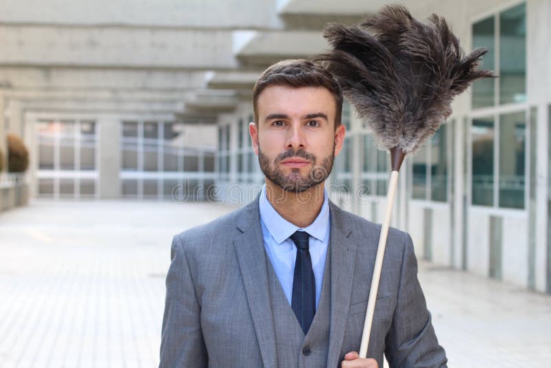 Elegant Maid Holding Feather Duster Stock Image Image of corporate