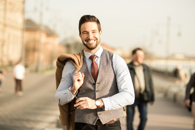 An Elegant Man Walking on the Streets Stock Photo - Image of outdoor ...