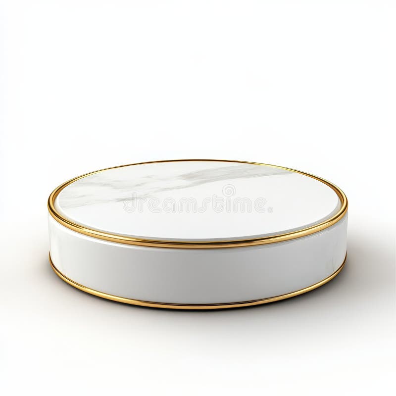 Elegant Marble and Gold Round Display Stand, isolated on white background. Elegant round display stand illustrations