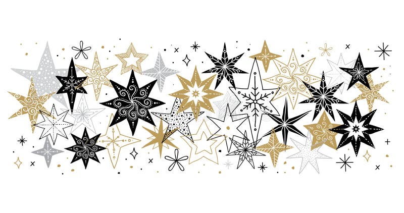 Elegant Merry Christmas background, banner and greeting card, collection of snowflakes, stars, Xmas decorations, hand