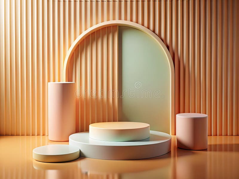 Elegant Minimalist Podium Display - ett modernt geometriskt stadium för lyxfria kosmetiska produkter. Öka produktpresentationen med denna enastående, minimalistiska podium-scen. Den abstrakta geometriska plattformen som återges i en sofistikerad 3D-design ger en ren och aktuell bakgrund för visning av skönhet och kosmetiska produkter. Den här mångsidiga visningen med ett elegant cylinderformat stativ är perfekt för både online- och fysiska utställningar. Den moderna estetiken har blivit ännu bättre