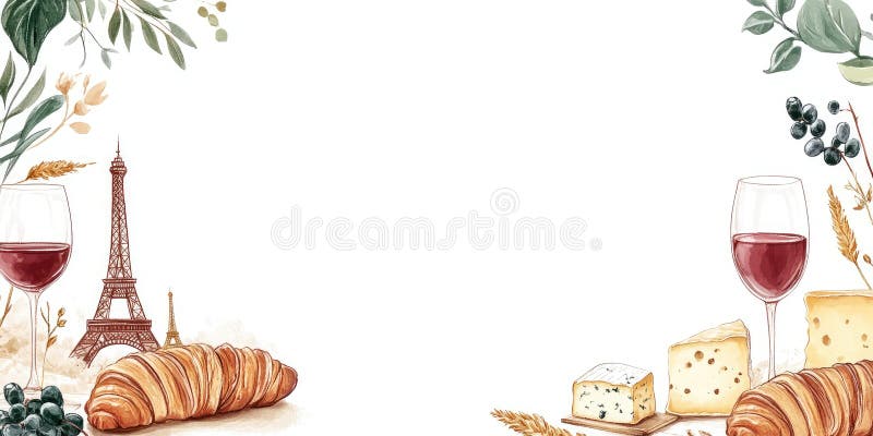 Elegant minimalistisk gräns med parisiska element och gourmet-ljus vektor illustrationer