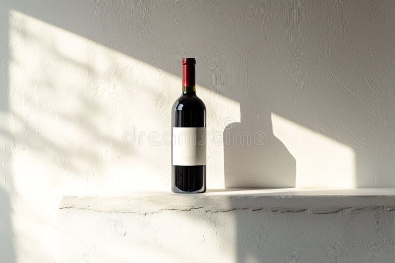 Elegant minsta vinflaska på ren hyllbakgrund som fångats i naturligt ljus för användning i produktpresentationsmenyer vektor illustrationer