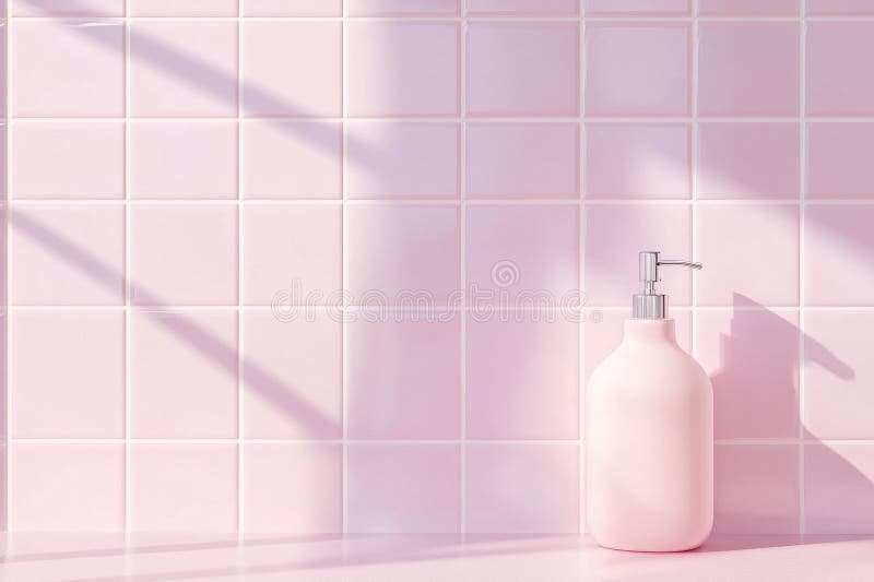 Elegant, modernt badrum med mjuka rosa plattor och minimalistiska fixturer som skapar en serenatmosfär vektor illustrationer