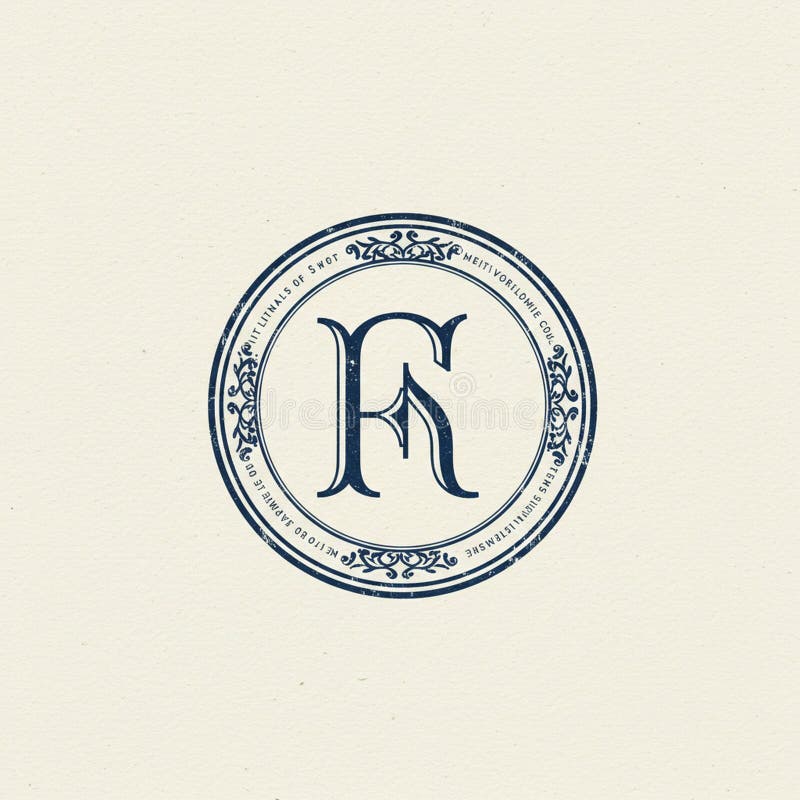 An elegant monogram features ornate initials \'FK\' in a classic serif font. The design is stock illustration