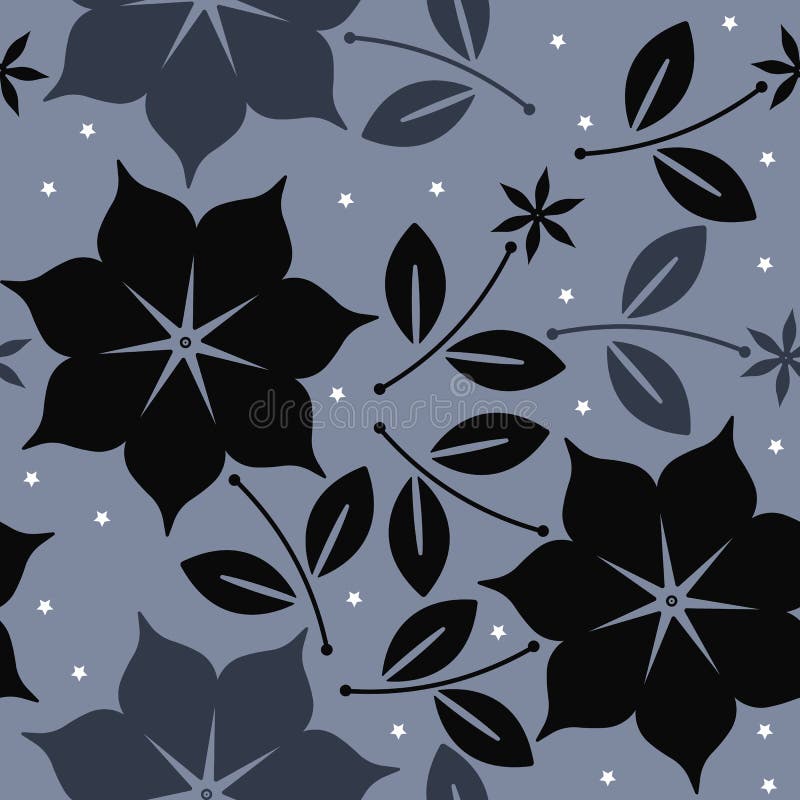 Elegant naadloos patroon met bloemen, bladeren en sterren vector illustratie Elegant naadloos patroon met bloemen, bladeren en sterren vector illustratie