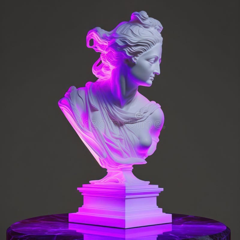 Elegant Neon Marble Statue for Modern Interiors. Stock Illustration