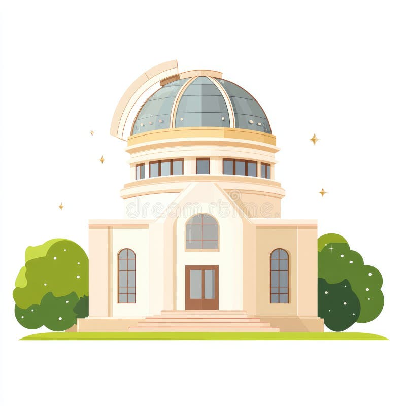 Elegant Observatory Building with Dome and Green Landscaping ilustracja wektor