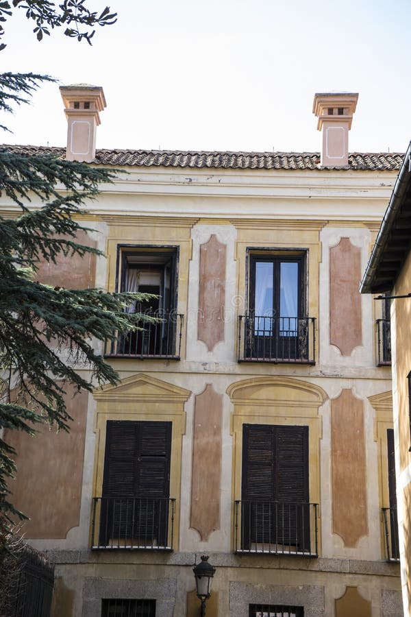 Elegant, old windows and classical city of San Ildefonso, Palaci.