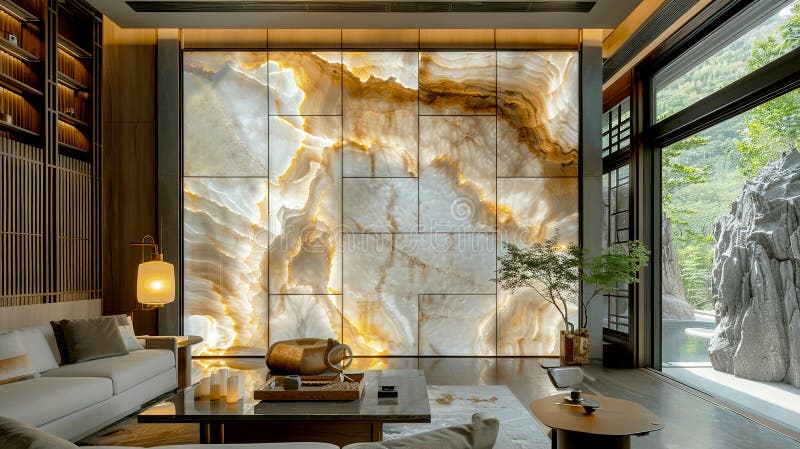 Elegant Onyx Wall in Modern Lilife Space stock illustrationer