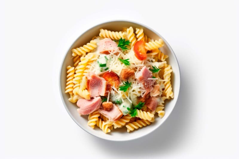 Elegant Pasta Delight: Sliced Ham Arrangement in a Beautifully