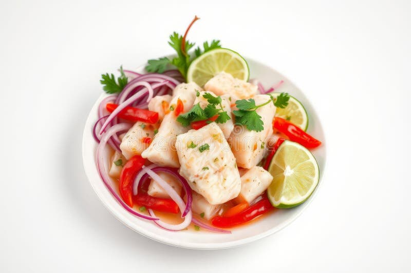 Elegant Peruvian Ceviche-presentation stock illustrationer