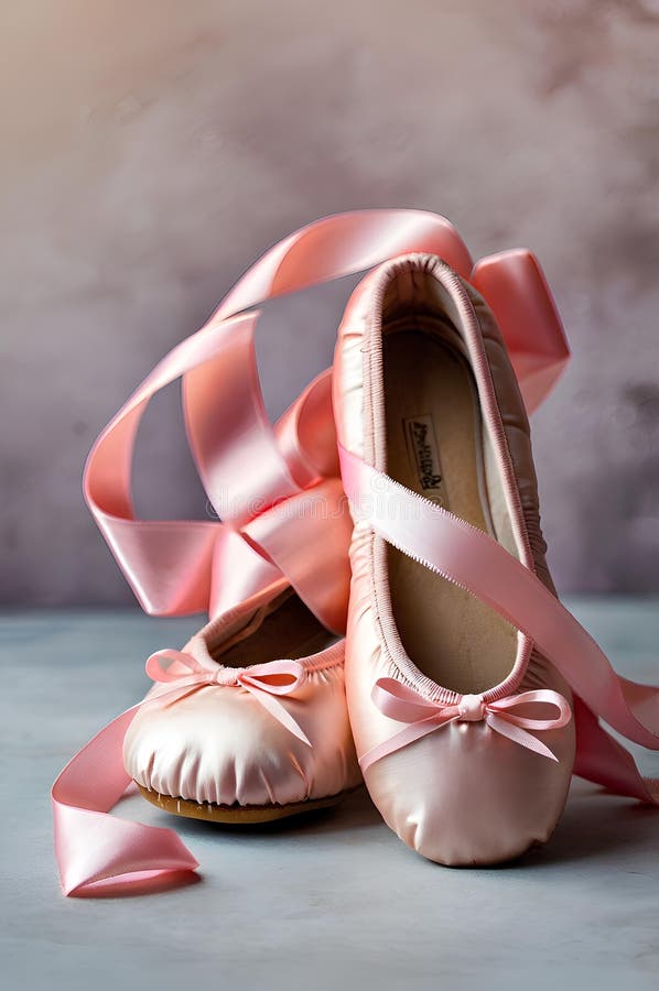 Elegant pink ballet pointe shoes with ribbons, delicate dance footwear for ballerinas in training or performance stock illustration