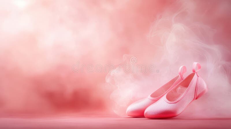 Elegant pink ballet shoes on matching pink background, delicate and artistic representation of dance performance stock illustration