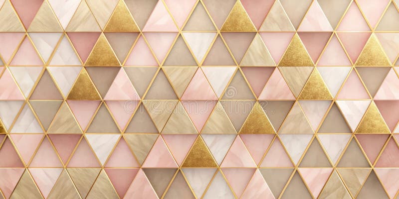 Elegant pink and gold triangular geometric pattern texture background. Generative AI royalty free illustration
