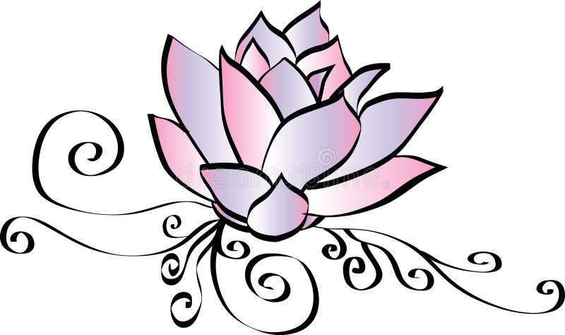 Elegant Pink Lotus Flower Drawing Stock Illustration - Illustration of ...