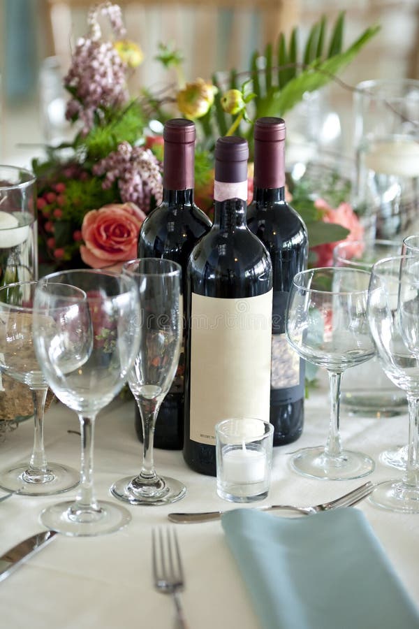 Elegant Place Setting with Wine Bottles Stock Photo Image of serve