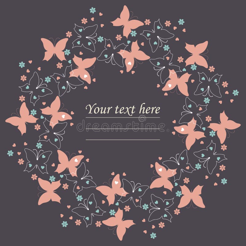 Elegant purper kader met leuke vlinders, bloemen en harten vector illustratie Elegant purper kader met leuke vlinders, bloemen en harten vector illustratie