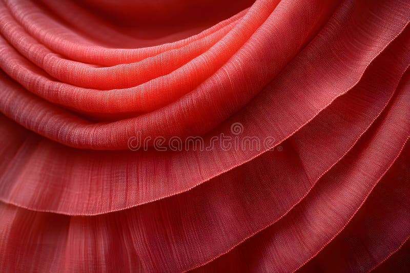 Elegant Red Fabric Swirls for Design and Fashion Concepts Generative AI. Intrikera röda tygsvällningar skapar ett elegant mönster som visar textur och djup. de följande skikten och det pulserande nyansen gör det idealiskt för inspirerande modedesign och textilprojekt. Generativ AI