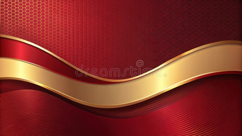 Elegant red and gold abstract background with swirling curves and geometric patterns. Generative AI stock illustration