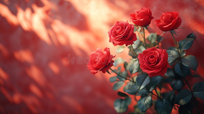 Elegant red roses arrangement against a textured backdrop with soft light diffusion royalty free illustration