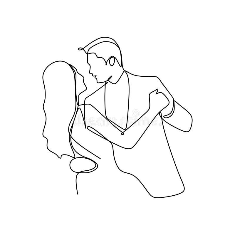 line art drawing cute couple kiss romantic. Stock Vector