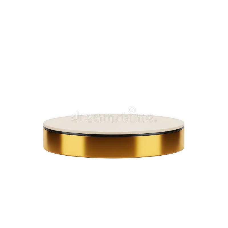 A sleek and modern display stand featuring a gold-colored base and a pristine white top, ideal for showcasing items in a stylish manner. Elegant round display stand illustrations