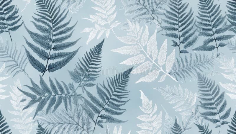 Elegant Seamless Fern Pattern: Blue and White Botanical Design, Watercolor Texture, Nature Background royalty free illustration