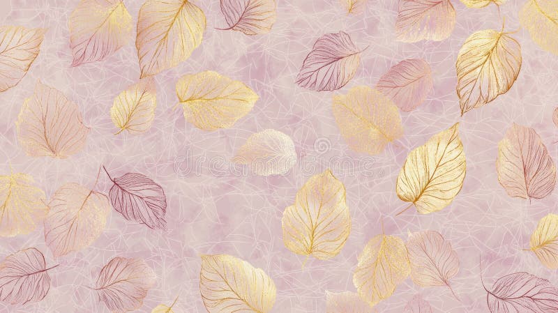 Elegant seamless pattern background featuring golden and pink leaves falling against a textured backdrop, perfect for royalty free stock image