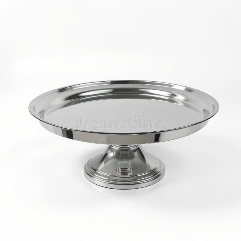 Elegant Silver Cake Stand with a Round Plate Display on a White Background. Generative AI. Elegant round display stand illustrations