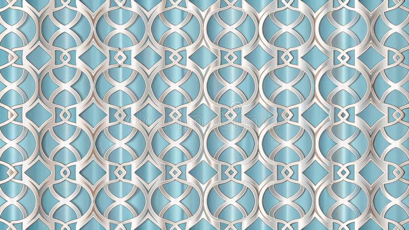 Elegant silver and teal geometric lattice design, perfect for luxurious backgrounds or decorative applications. Generative AI stock illustration