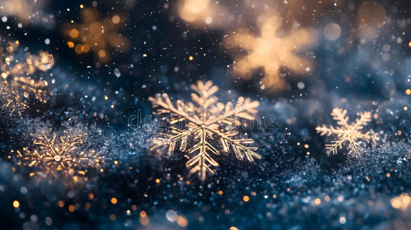 Elegant Snowflake Background with Silver and Gold on Blue vector illustration
