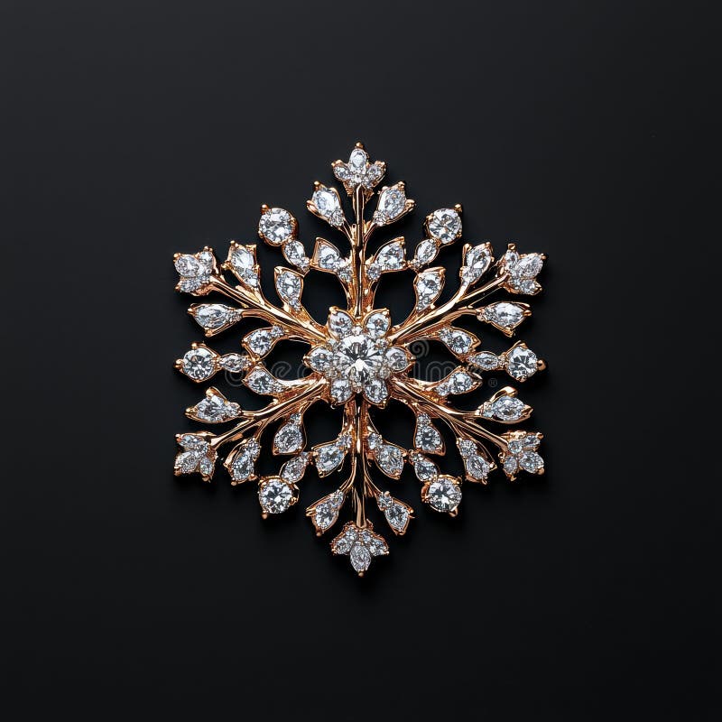 Elegant snowflake brooch with diamonds on a dark background. vector illustration