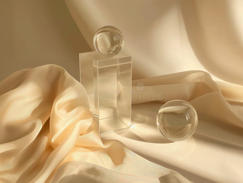 Elegant Still Life with Glass Spheres and Fabric stock images