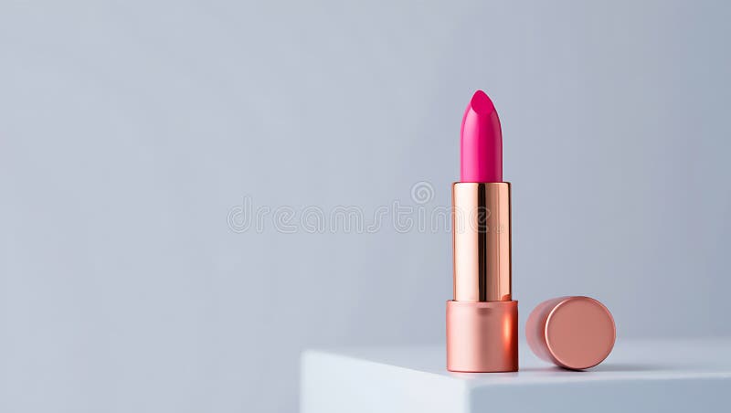 Elegant studio sköt läppstift med rosa metallstomme i guld skönhetsprodukt vektor illustrationer