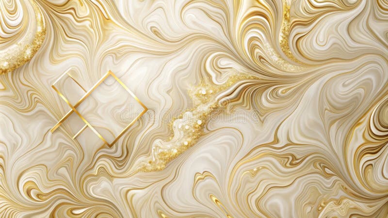Elegant swirling abstract background with golden accents and geometric frame. Generative AI stock illustration