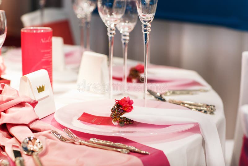 Elegant Table Set Soft Red Pink Wedding Event Part Stock Photos Free