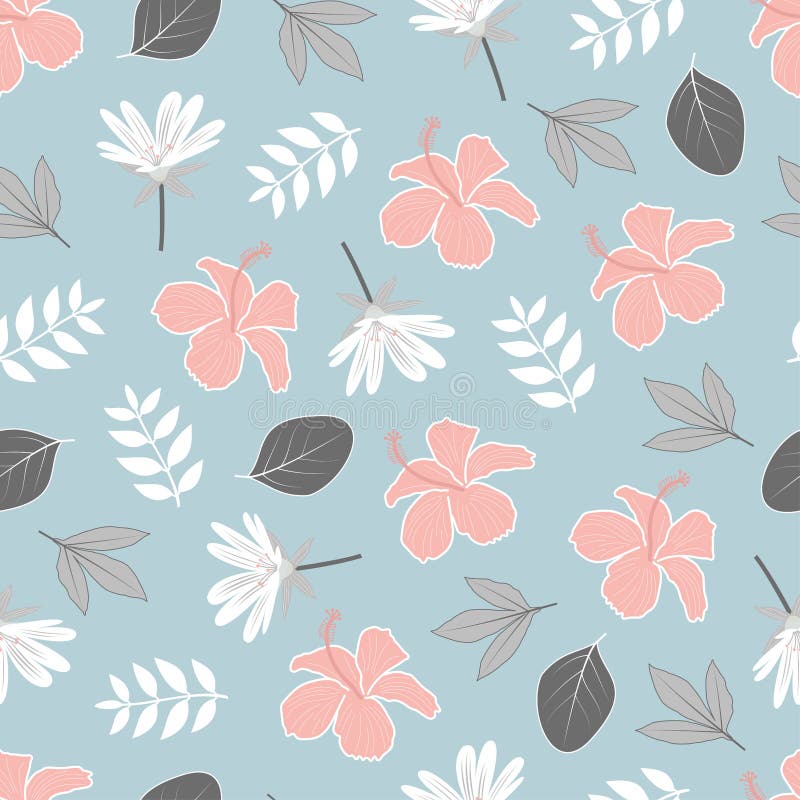 Elegant trendy vector, sömlös, mönsterdesign av hibiscus blommor och blad för textil och tryckning royaltyfri illustrationer
