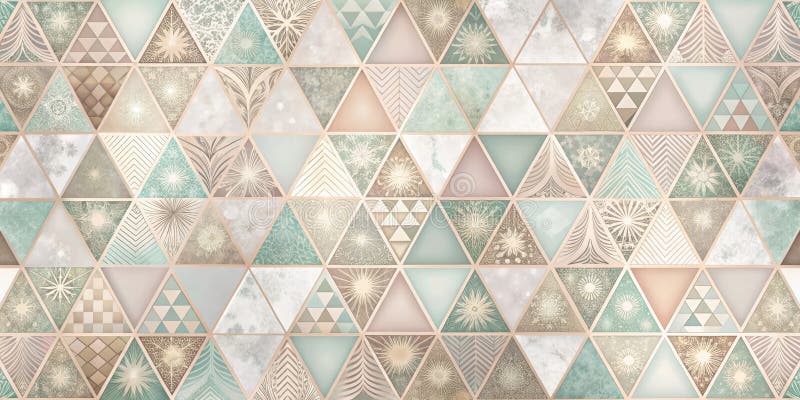 Elegant triangular patchwork design featuring subtle pastel tones and intricate geometric patterns. Generative AI royalty free illustration