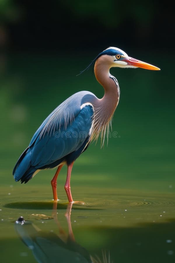 Elegant tricolor heron wading fish in clear water avian nature stock illustrationer