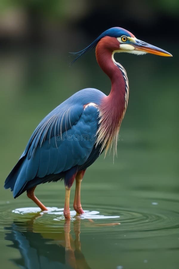 Elegant tricolor heron wading fish in clear water Lake predator rovy vektor illustrationer