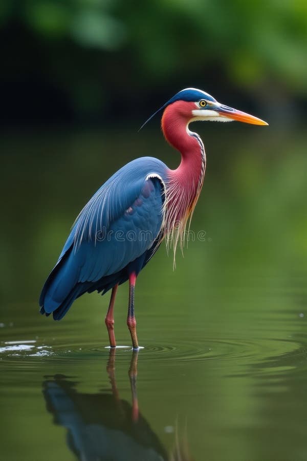 Elegant tricolor heron wading fish in clear water willife beak stock illustrationer