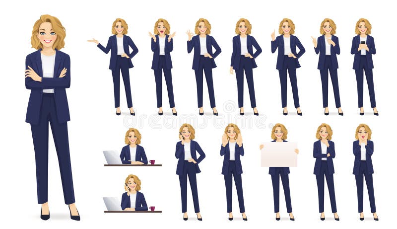 Elegant, vacker, kvinnlig teckenuppsättning stock illustrationer