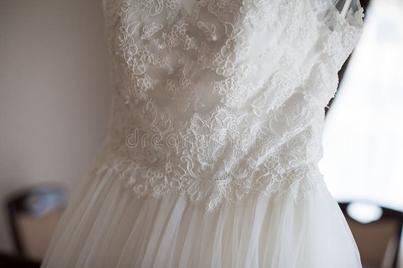 Elegant Vintage White Dress on a Hanger in Luxury Hotel Room Stock ...