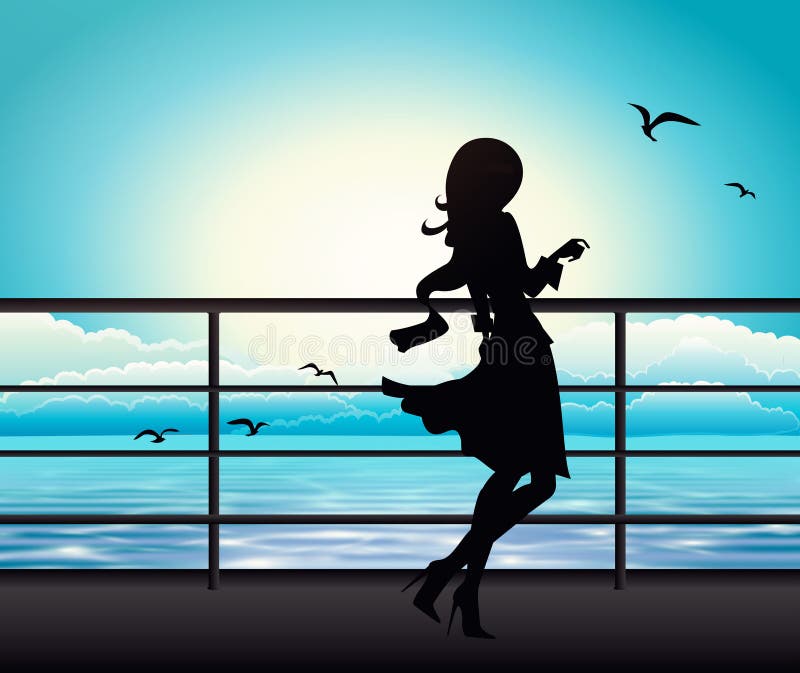 Elegant vrouwensilhouet op een veerboot vector illustratie Elegant vrouwensilhouet op een veerboot vector illustratie