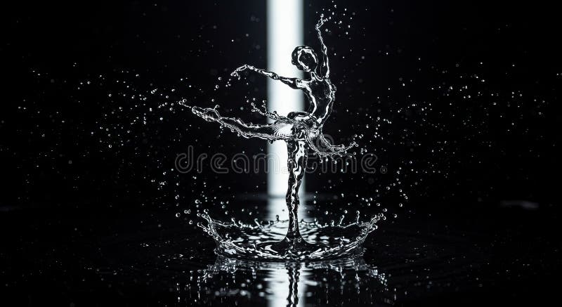 Elegant water figure in dance pose against dark background capturing motion and grace royalty free stock image