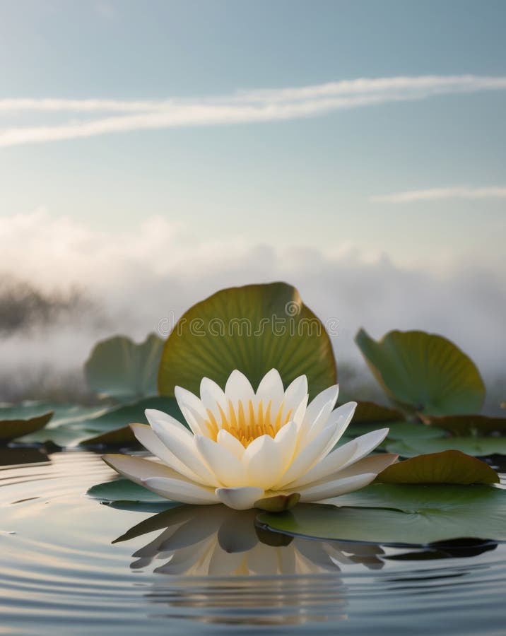 Elegant Water Lily in Serene Pond Reflection. royalty free stock images