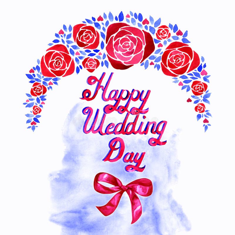 Elegant watercolor floral composition with blue and red flowers. It will be great for a lovely invitation, greeting card stock illustration Elegant watercolor floral composition with blue and red flowers. It will be great for a lovely invitation, greeting card stock illustration