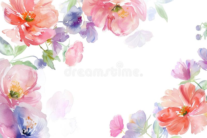 Elegant Watercolor Floral Frame with Vibrant Spring Blossoms stock illustration